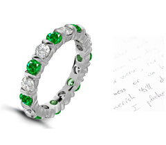 101 custom made unique stackable alternating round emerald and diamond bar seteternity ring