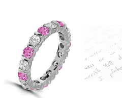 101 custom made unique stackable alternating round pink sapphire and diamond bar seteternity ring