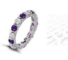 101 custom made unique stackable alternating round purple sapphire and diamond bar set eternity ring