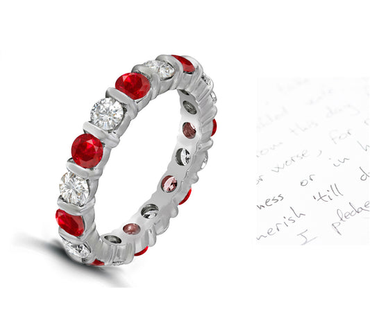 101 custom made unique stackable alternating round ruby and diamond bar seteternity ring