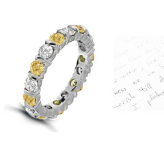 101 custom made unique stackable alternating round yellow sapphire and diamond bar seteternity ring