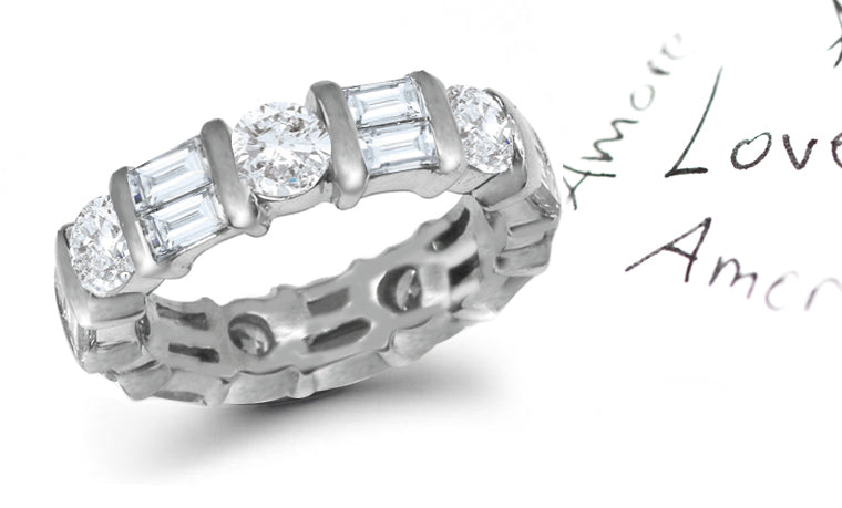 stackable eternity ring with alternating baguette cut and round diamonds