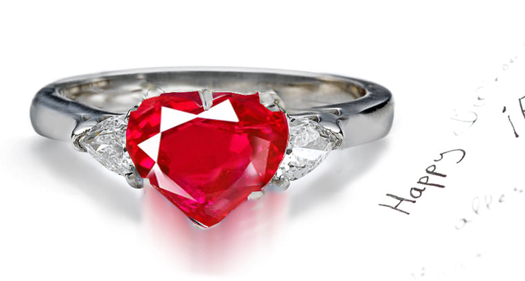 engagement ring three stone ruby and diamond