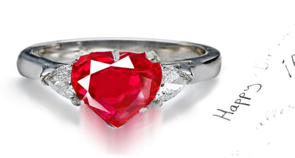 engagement ring three stone ruby and diamond