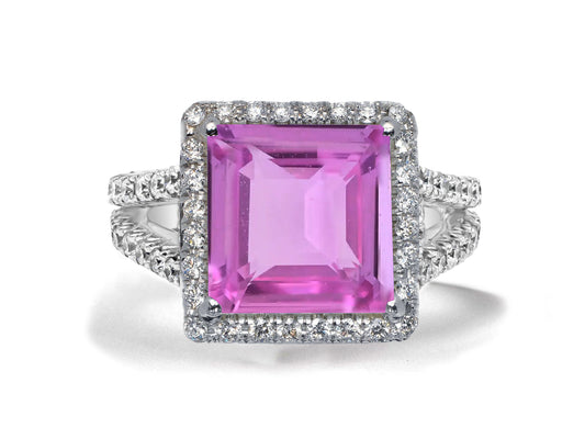 11 custom made pink sapphire and diamond vintage halo engagement rings