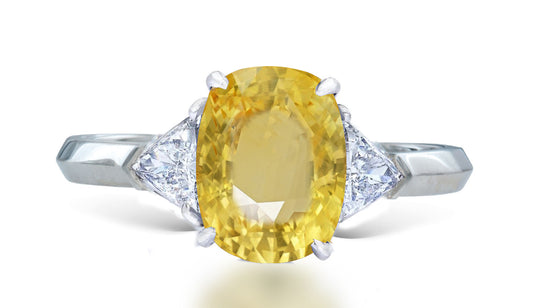 11 custom made unique oval yellow sapphire center stone with trillion diamond accents three stone engagement ring