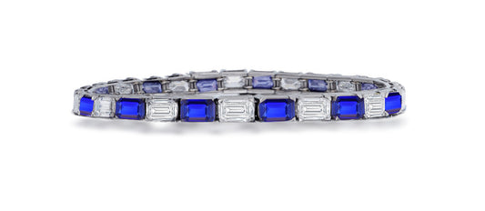 11 custom unique alternating baguette blue sapphire and diamond tennis bracelet