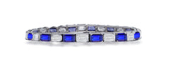 11 custom unique alternating baguette blue sapphire and diamond tennis bracelet