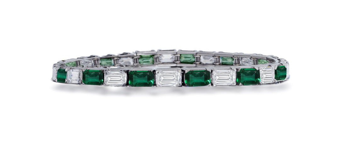 11 custom unique alternating baguette emerald and diamond tennis bracelet