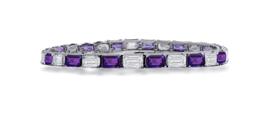 11 custom unique alternating baguette purple sapphire and diamond tennis bracelet