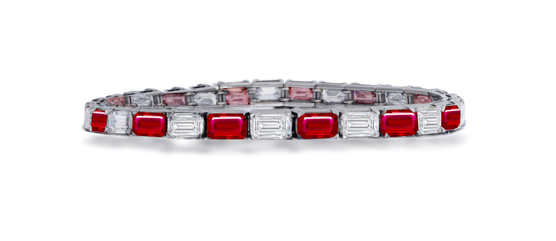 11 custom unique alternating baguette ruby and diamond tennis bracelet