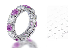 110 custom made unique stackable alternating round cut pink sapphire diamond prong set eternity ring