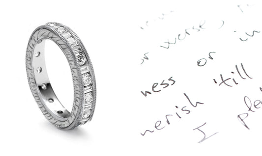 stackable eternity ring with alternating baguette and round diamonds