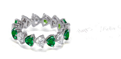 115 custom made unique stackable alternating heart emerald diamond prong set eternity ring1