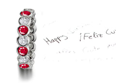 stackable eternity ring alternating with bezel set round rubies and diamonds