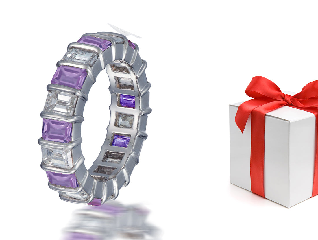 119 custom made unique stackable alternating emerald cut purple sapphi ...