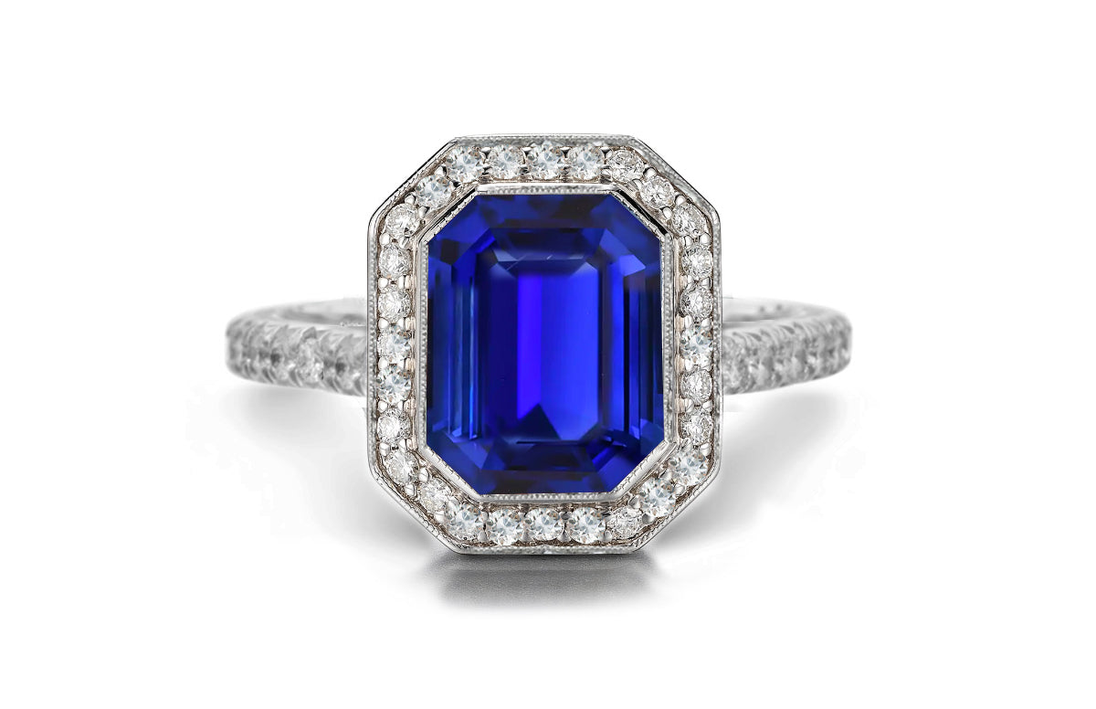 Custom Vintage Blue Sapphire & Diamond Engagement Ring – Custom Made Rings