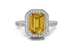 1202 custom made vintage inspired yellow sapphire and diamond floral halo engagement rings