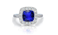 1205 custom made vintage inspired blue sapphire and diamond floral halo engagement rings