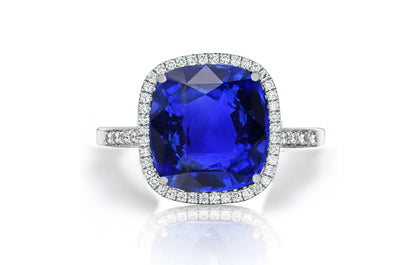 1206 custom made vintage inspired blue sapphire and diamond floral halo engagement rings