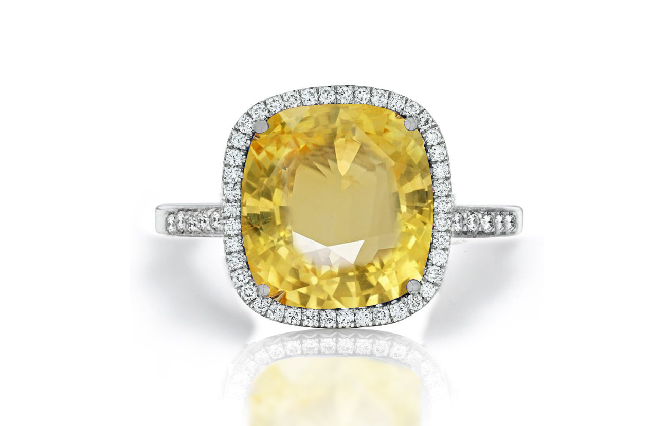 1206 custom made vintage inspired yellow sapphire and diamond floral halo engagement rings