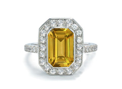 1208 custom made vintage inspired yellow sapphire and diamond floral halo engagement rings