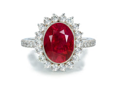 1209 custom made vintage inspired ruby and diamond floral halo engagement rings