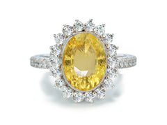 1209 custom made vintage inspired yellow sapphire and diamond floral halo engagement rings