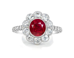 1210 custom made vintage inspired ruby and diamond floral halo engagement rings