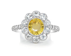 1210 custom made vintage inspired yellow sapphire and diamond floral halo engagement rings