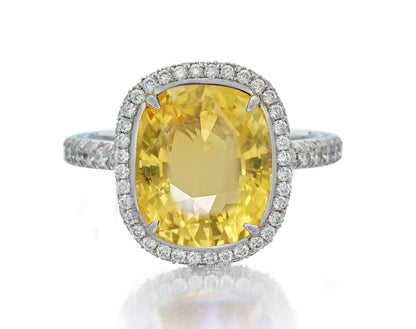 1211 custom made vintage inspired yellow sapphire and diamond floral halo engagement rings