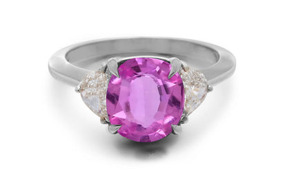 1212 custom made vintage inspired pink sapphire and diamond floral halo engagement rings
