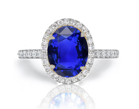 1213 custom made vintage inspired blue sapphire and diamond floral halo engagement rings