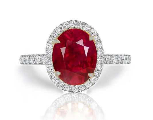 1213 custom made vintage inspired ruby and diamond floral halo engagement rings