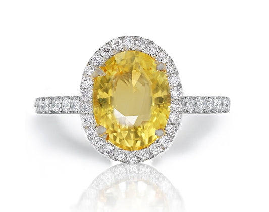 1213 custom made vintage inspired yellow sapphire and diamond floral halo engagement rings