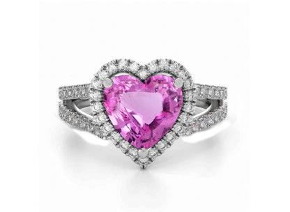 1223 custom made vintage inspired pink sapphire and diamond floral halo engagement rings
