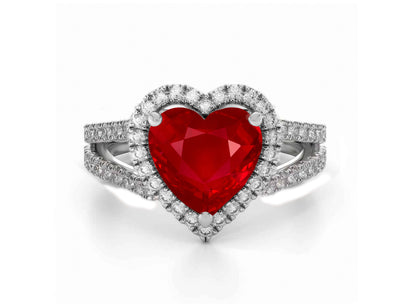 1223 custom made vintage inspired ruby and diamond floral halo engagement rings