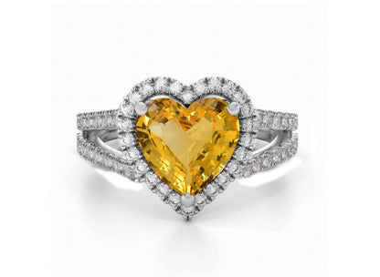 1223 custom made vintage inspired yellow sapphire and diamond floral halo engagement rings