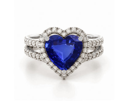 1224 custom made vintage inspired blue sapphire and diamond floral halo engagement rings