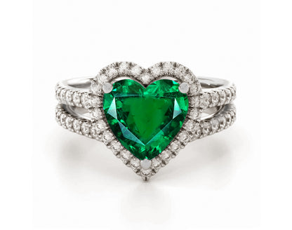 1224 custom made vintage inspired emerald and diamond floral halo engagement rings