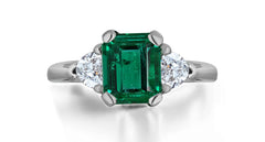 1225 custom made vintage inspired emerald and diamond floral halo three stone engagement rings