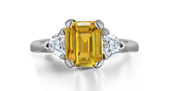 1225 custom made vintage inspired yellow sapphire and diamond floral halo three stone engagement rings