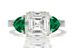 123 custom made unique asscher cut diamond center stone and heart emerald side three stone engagement ring