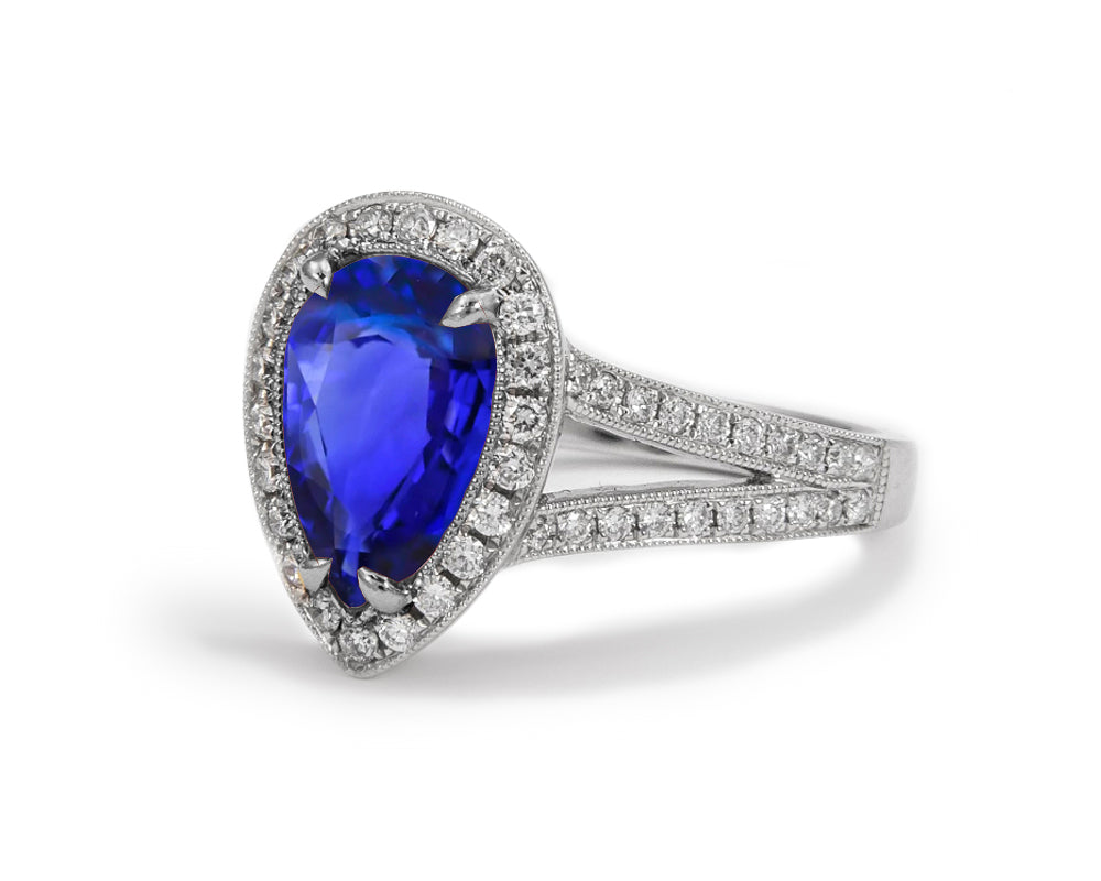 13 custom made blue sapphire and diamond vintage halo engagement rings