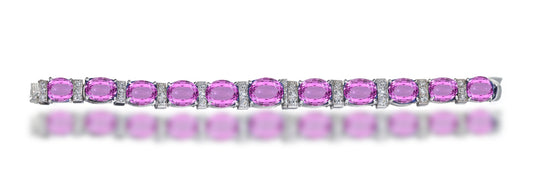 13 custom unique alternating oval pink sapphire and diamond halo tennis bracelet