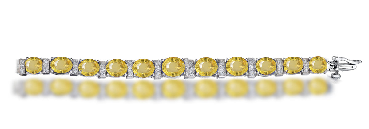 13 custom unique alternating oval yellow sapphire and diamond halo tennis bracelet