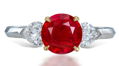 14 custom made unique round ruby center stone with heart diamond accents three stone engagement ring