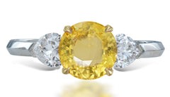 14 custom made unique round yellow sapphire center stone with heart diamond accents three stone engagement ring