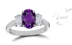 140 custom made unique oval purple sapphire center stone and oval diamond side three stone engagement ring