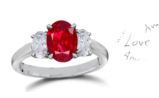 140 custom made unique oval ruby center stone and oval diamond side three stone engagement ring